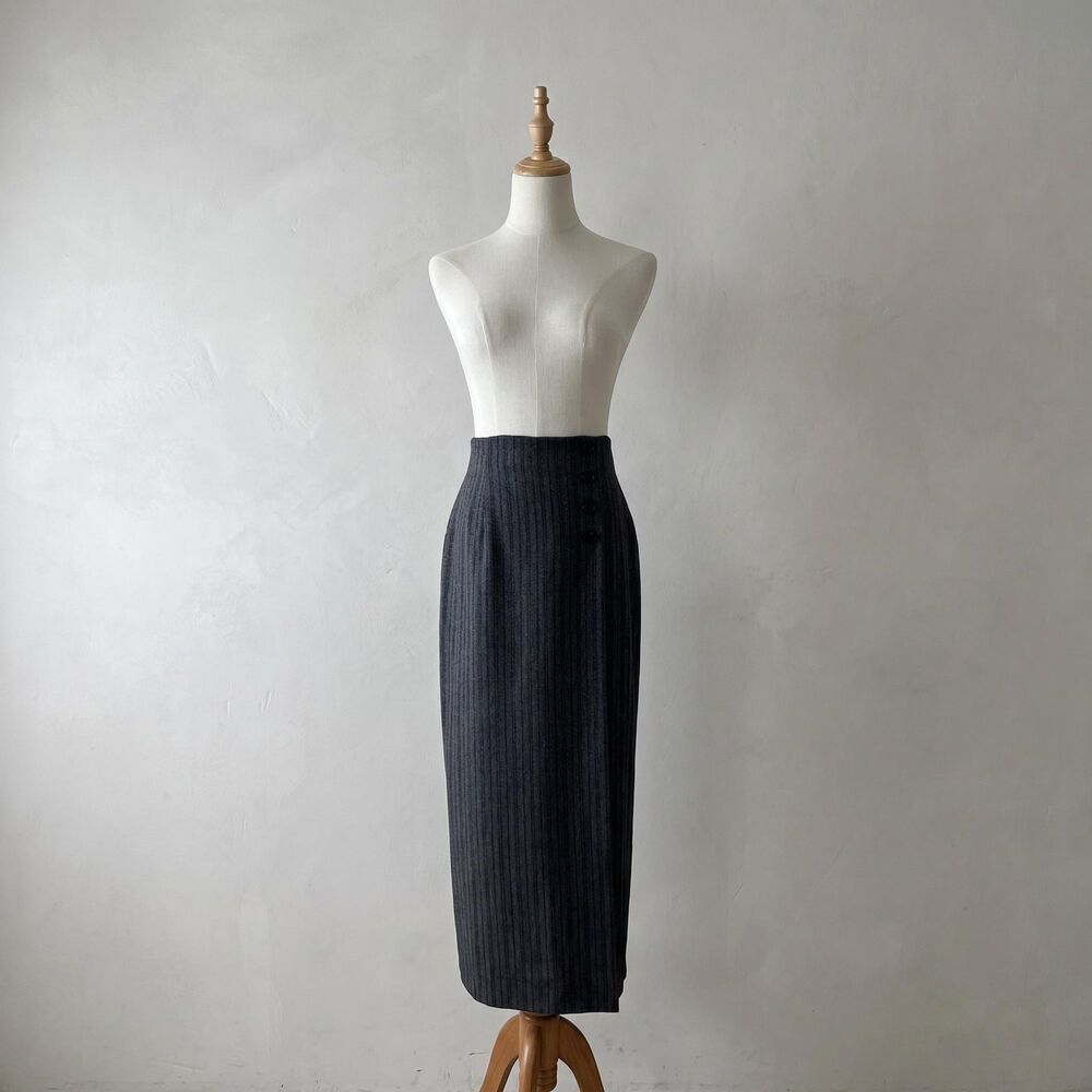 Ralph Lauren Country c. 1990s Wool Wrap Skirt in Gunmetal Ticking Stripe | 6
